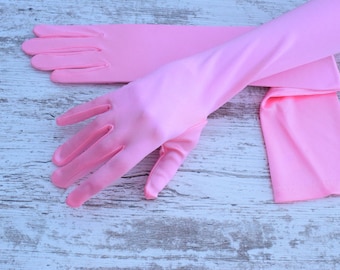 Hot Pink Luster Stretch Satin Opera Length to Wrist Length 22" 19" 15" 9"Ladies Gloves Prom Gloves Wedding Gloves