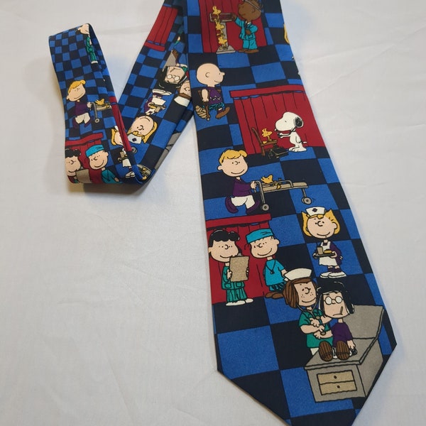 Peanuts Snoopy as a Doctor Silk Tie Necktie Blue Vintage Made in USA Doctor Snoopy "Say AAAHHH!!!"