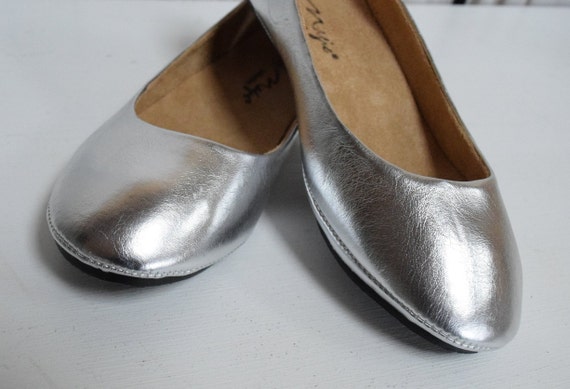 Ballet Flats Silver Metallic Womens Flat Silver Shoes Wedding | Etsy