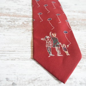 Peace Brother Artwork Necktie Red with Line Illustrations 100% Silk Tie