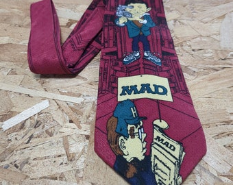 MAD Magazine Cravate pour homme en satin de soie Alfred E. Neuman 1992 Fabriqué au Canada Ce qui m'inquiète
