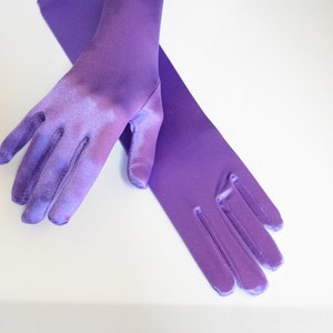 Purple High Luster Stretch Satin Gloves Opera Length to Wrist 22&quot; 18&quot; 15&quot; and 9&quot; Ladies Gloves Prom Wedding Gloves Formal Occasions Pageants