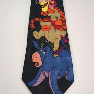 Winnie the Pooh Necktie Black Tie with Tigger Piglet Eeyore Winnie the Pooh and Friends Men&#39;s Ties Neckties