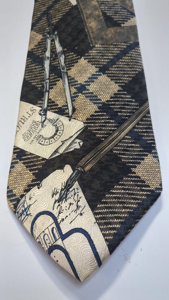 Architect Engineer Blueprint Plaid Structure Tie … - image 1
