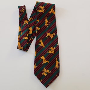 Dog Necktie Striped Green Red and Blue Tie with Golden Dogs Pattern Dog Lover Tie