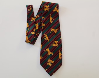 Dog Necktie Striped Green Red and Blue Tie with Golden Dogs Pattern Dog Lover Tie