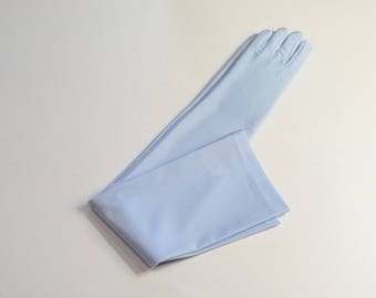 Light Blue Matte Satin Opera 22" Formal Ladies Gloves