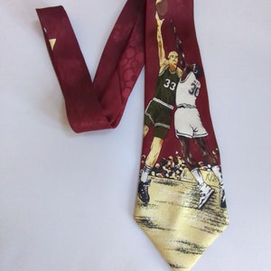 Basketball Players Necktie Burgundy   Two Players on the Court