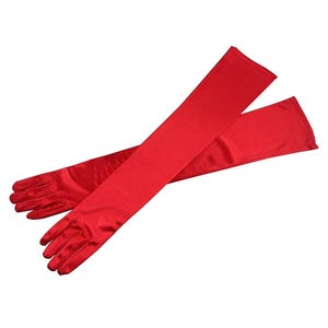 Red Satin Opera Gloves Above Elbo, Below Elbo and Wrist Lengths - 22&quot;, 18&quot; ,15&quot;and 9&quot; Ladies Gloves