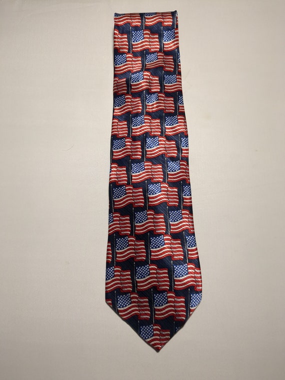 American Flag Necktie Red White and Blue Stars an… - image 3