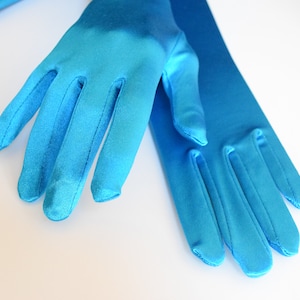 Turquois Luster Stretch Satin Gloves Opera Length to Wrist 22&quot; 18&quot; 15&quot; and 9&quot; Ladies Gloves Prom Wedding Gloves Formal Occasions Pageants