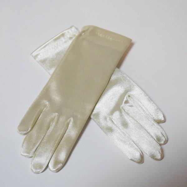 Ivory Satin Wrist Children's Gloves Perfect for Weddings, Flower Girl, Easter, Tea Party, Dance Recital
