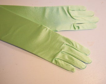 Chartreuse Green Satin Gloves 22" Opera Gloves 19" Above Elbo Gloves 15" Below Elbo Gloves 9" Wrist Womens Dress Gloves