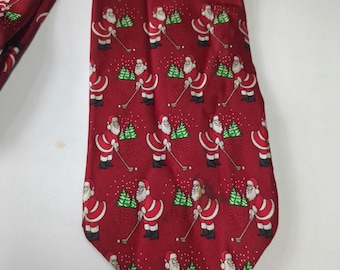 Santa Golfing in Winter Design Tie Novelty Necktie Men's Christmas Tie
