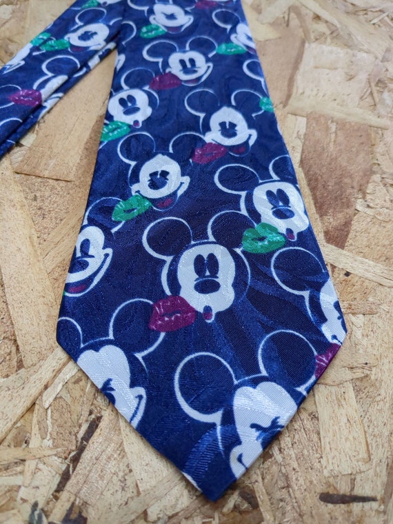 Mickey Mouse Patterned Necktie Navy Blue and White