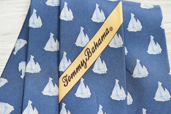 Tommy Bahama Sailboat Necktie Blue 100% Silk Hand… - image 3