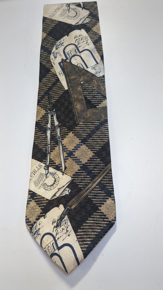 Architect Engineer Blueprint Plaid Structure Tie … - image 2
