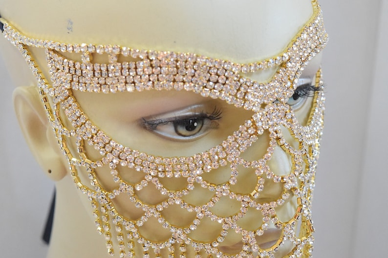 Gold Rhinestone Masquerade Face Mask Sparkling Face Mask Mardi Etsy