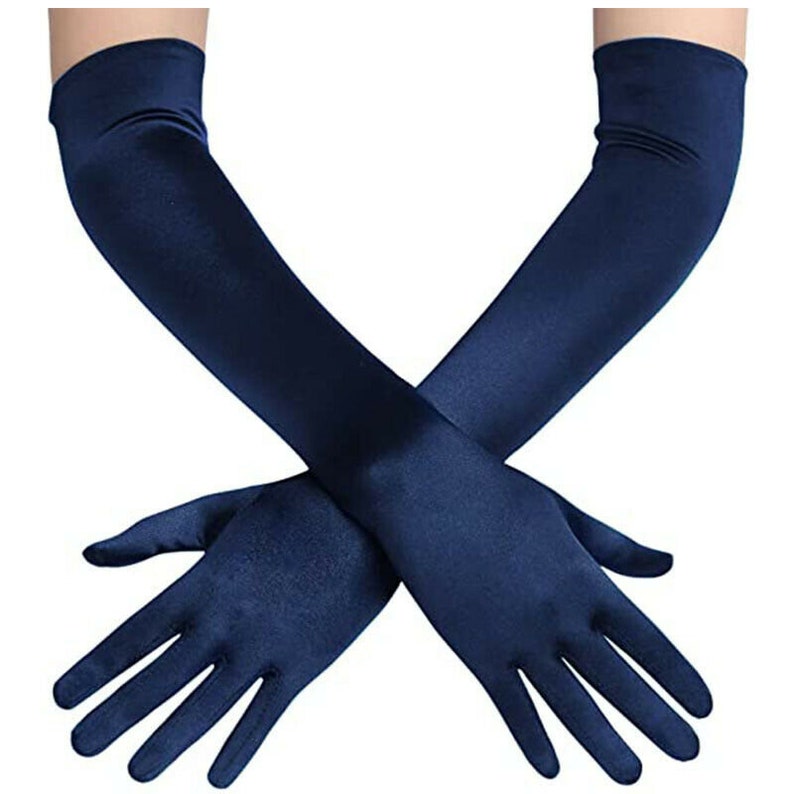 Satin-Marine-Blau-Opera 22 18 15 9 Damen Handschuhe Bild 1