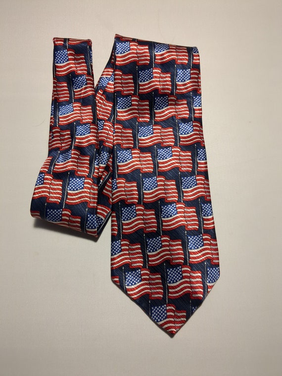 American Flag Necktie Red White and Blue Stars an… - image 1