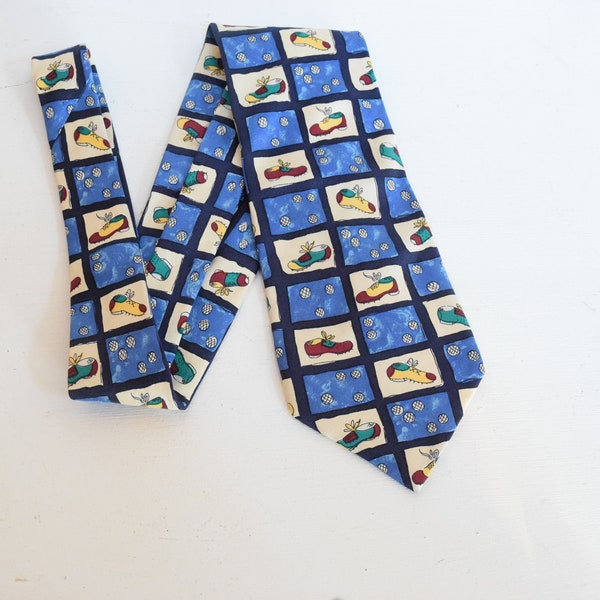 Golf Tie Blue Silk Necktie with Golf Shoes Pattern Golf Gift Father's Day Gift Retirement Gift