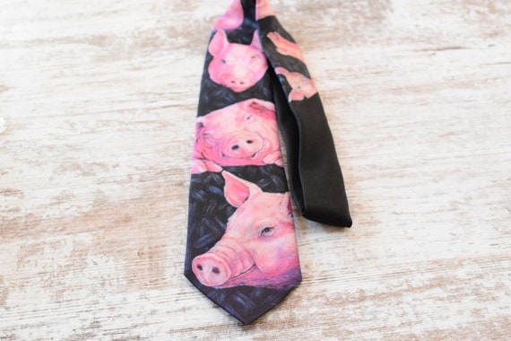 PIGGY NECKTIE PINK  Black Hog Pig Men's Ties - image 3