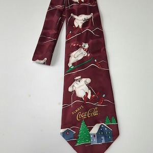 Cravate Coca-Cola skiant des ours polaires Cravate fantaisie Cravate de Noël pour hommes