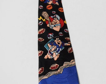 Fred Flintstone Tie Sports Football Basketball Baseball 100% Silk Hanna Barbera