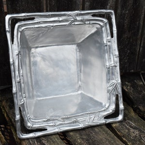 Belaverra Servierschale aus Aluminium mit Bambusmuster, quadratisch, silberfarben, kühlbare Servierschale, Meeresfrüchteplatte, Obstschale