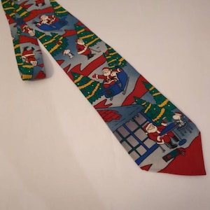 Christmas Necktie Peanuts Cartoon Snoopy and Santa on the Golf Course Red 100% Silk Snoopy the Caddy for Santa