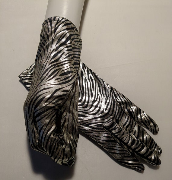 Zebra Patterned Wrist Ladies Gloves Black Stripes… - image 2