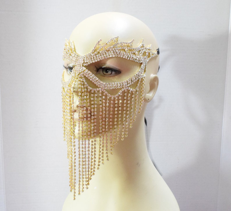 Gold Rhinestone Masquerade Face Mask Sparkling Face Mask Mardi Gras mask Wedding mask New Years Eve