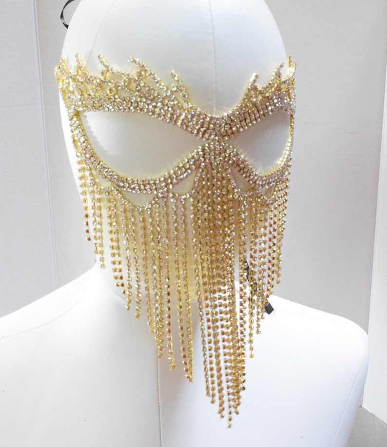 Gold Rhinestone Masquerade Face Mask Sparkling Face Mask Mardi Gras mask Wedding mask New Years Eve