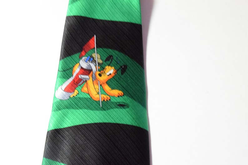 Mens Christmas Tie Mickey Mouse Golfing with Pluto Novelty Necktie Black and Green Holiday Tie