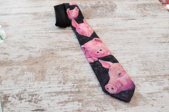 PIGGY NECKTIE PINK  Black Hog Pig Men's Ties - image 1