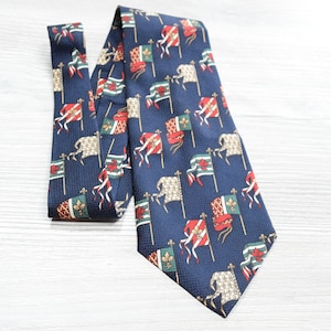 Coat of Arms Necktie Blue with French Coat of Arms Flags Fleur-de-lis Pattern 100% Silk Tie NEW WITH TAGS by Resilio
