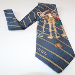 Norman Rockwell Basketball Necktie Blue and Gold Tie with Young Basketball Players 1996 Brown & Bigelow