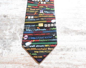 Web Master Computer Site Web Cravate Cravate Noire avec Images et Symboles Colorés sur le Thème de l’Ordinateur Web Master Cadeau Geek Cadeau