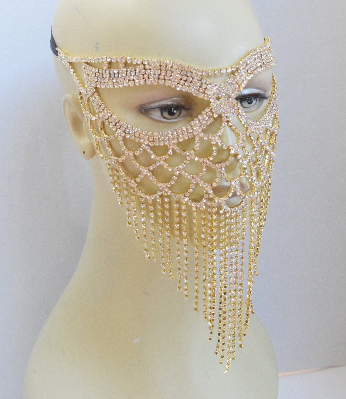 Gold Rhinestone Masquerade Face Mask Sparkling Face Mask Mardi Etsy