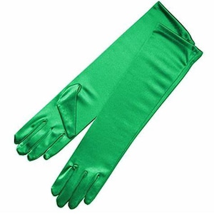 Kelly Green Satin Gloves 22&quot; Opera Gloves 19&quot; Above Elbo Gloves 15&quot; Below Elbo Gloves 9&quot; Wrist Womens Dress Gloves