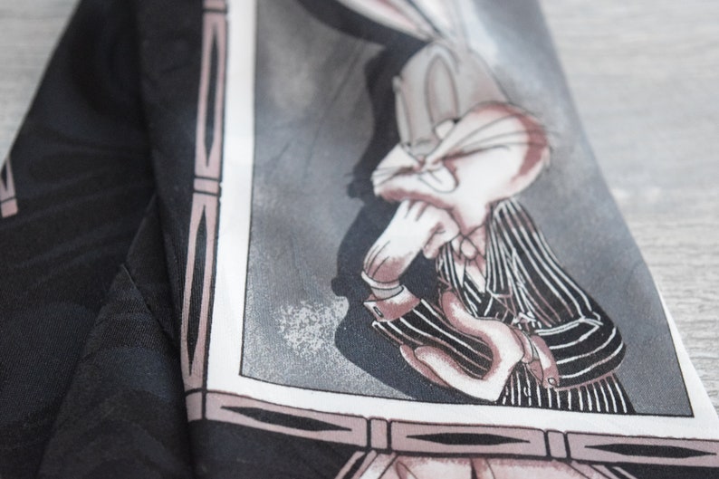 Looney Tunes Mania Black Necktie features Bugs Bunny Daffy Duck Tasmanian Devil in Comic Book Gangster Style