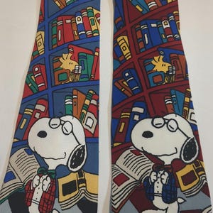 PEANUTS Snoopy Woodstock Joe Preppy  School Library Study Men&#39;s Tie