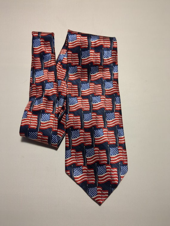 American Flag Necktie Red White and Blue Stars an… - image 2