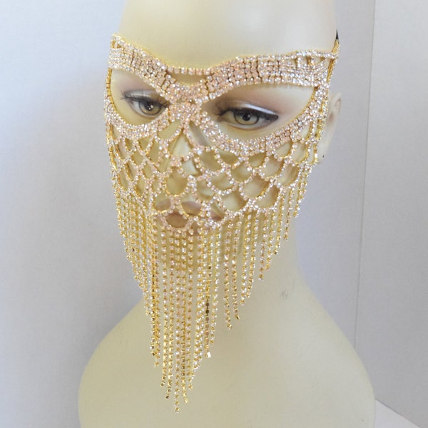 Gold  Rhinestone Masquerade Face Mask Sparkling Face Mask  Mardi Gras mask Wedding mask  New Years Eve