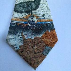 Fly Around the World with this Aviator Necktie with World Maps Airplane Men's Tie