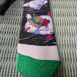 Sneeuwpoppen schaatsen in een winter wonderland design stropdas nieuwigheid kerststropdas heren