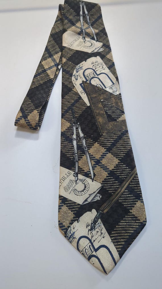 Architect Engineer Blueprint Plaid Structure Tie … - image 3