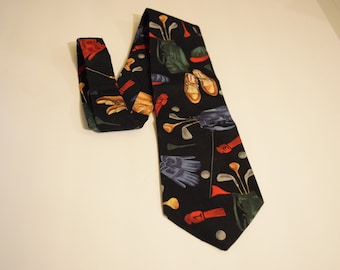 Golfer Theme Cotton Necktie Black Neckwear Cravate Homme