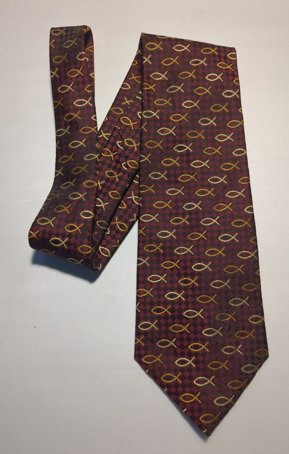 Jesus Christian Necktie Jesus Fish Symbol Burgund… - image 2