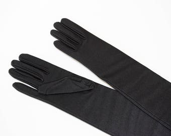 Guantes de ópera de satén negro mate de 22'